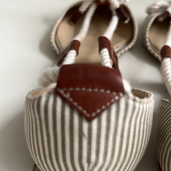 J Crew canvas green/beige striped flats with rope tie detail, Size 7 - Picture 4 of 7